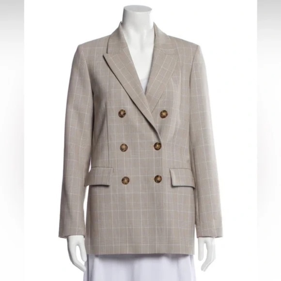 Maje Beige Taupe Blue Plaid Blazer 36 - Picture 2 of 5